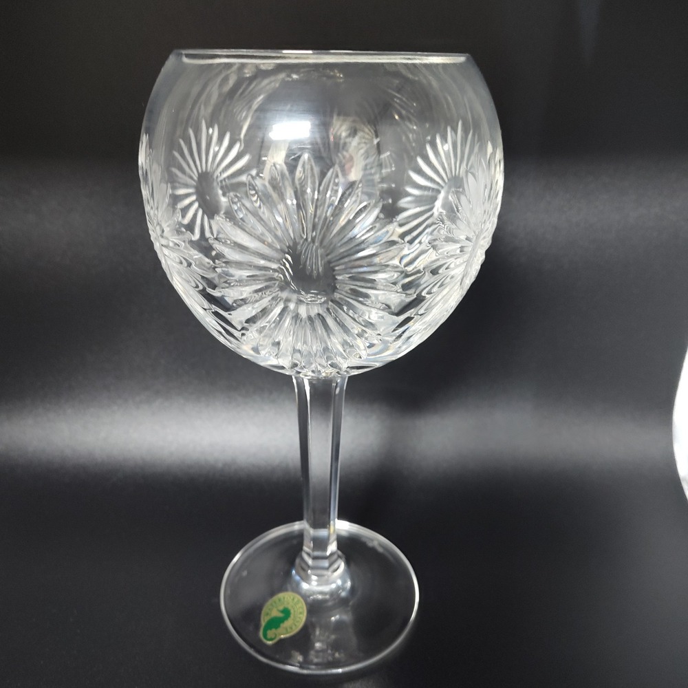 Waterford crystal wine glass goblet etched floral sunburst